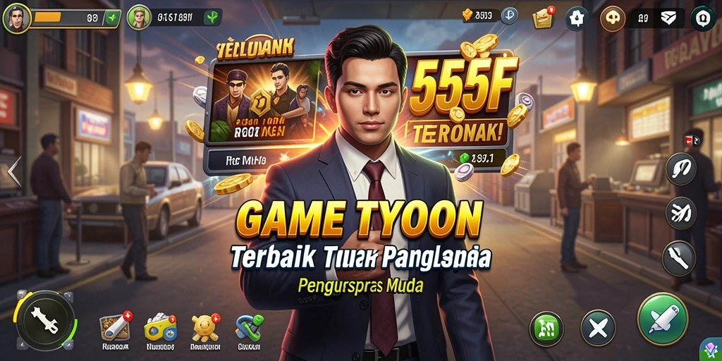 Tampilan gameplay menarik dari 555F yang menampilkan strategi Tycoon.