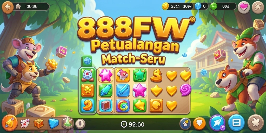 Screenshot 888FW menunjukkan permainan Match-3 yang penuh warna dan menarik.