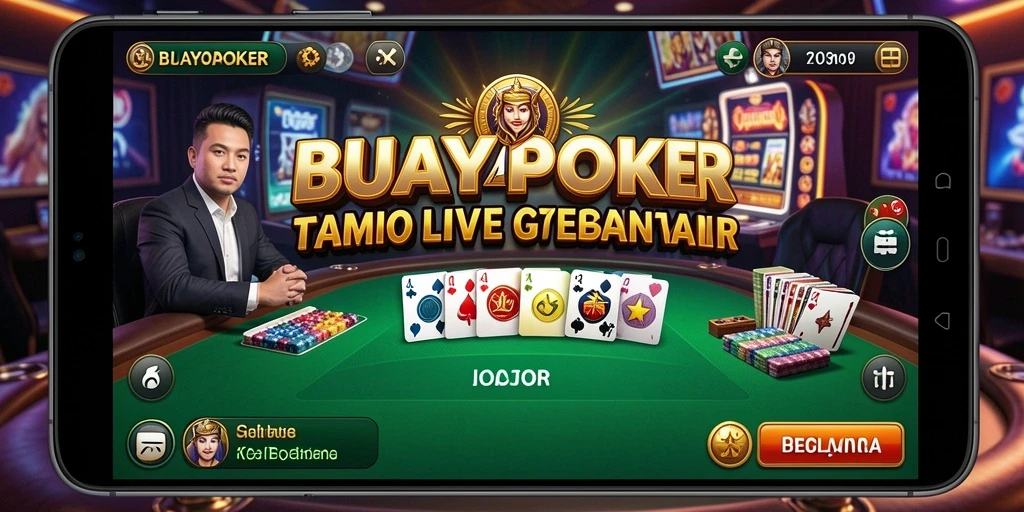 Tampilan gameplay seru dalam aplikasi BUAYAPOKER dengan dealer live.