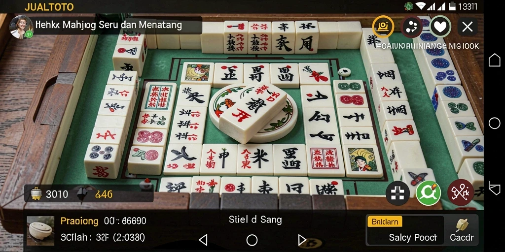 Tampilan gameplay JUALTOTO dengan ubin Mahjong berwarna-warni.