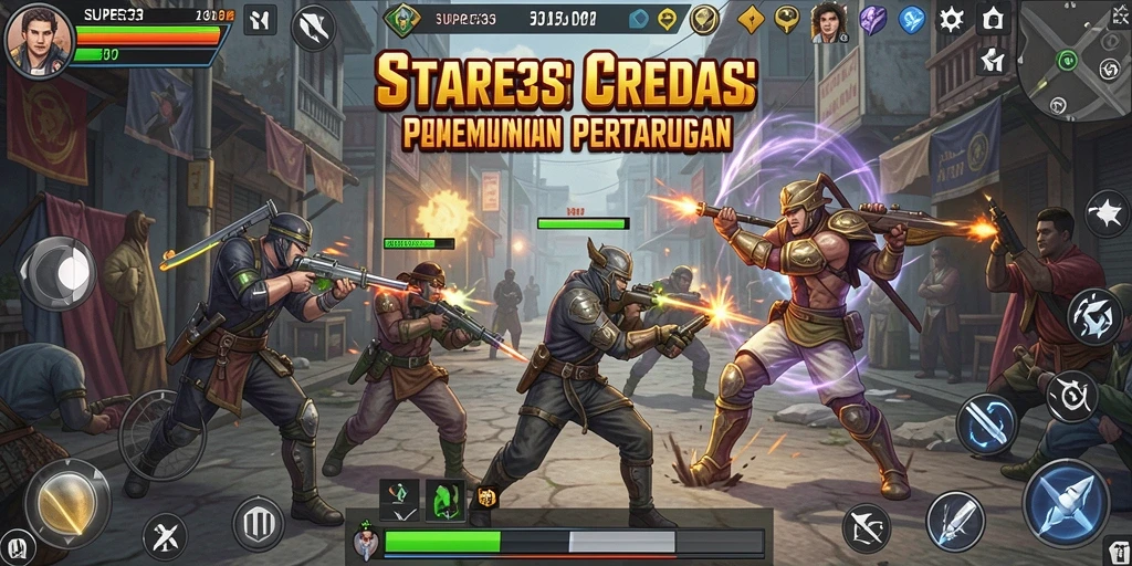 Tampilan gameplay SUPER33 dengan berbagai unit strategis dan pertarungan intens.